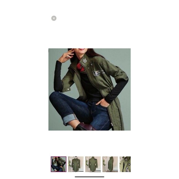 Cabi Utility Military Jacket Sequin Embellished Bird Star Patch Army Green Sz S - Picture 16 of 16